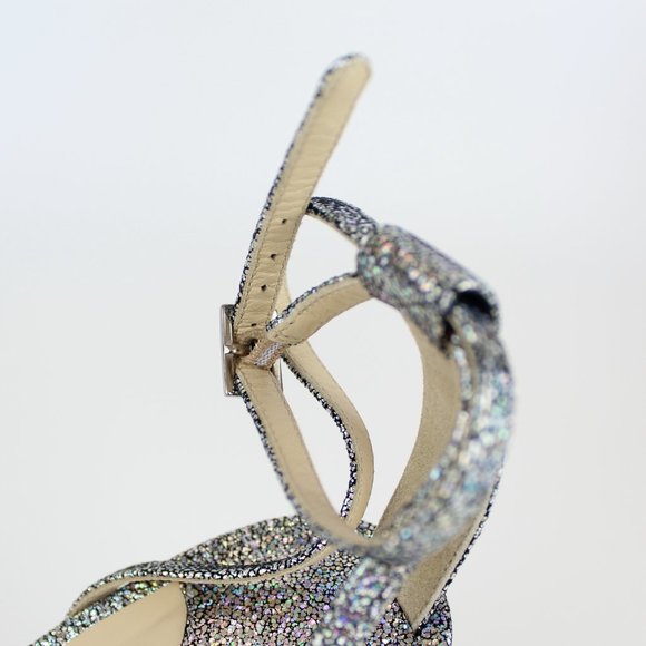 New JIMMY CHOO Minny 85 Glitter Heels– Strappy Sandals for Party, Wedding, Gala - Picture 13 of 15
